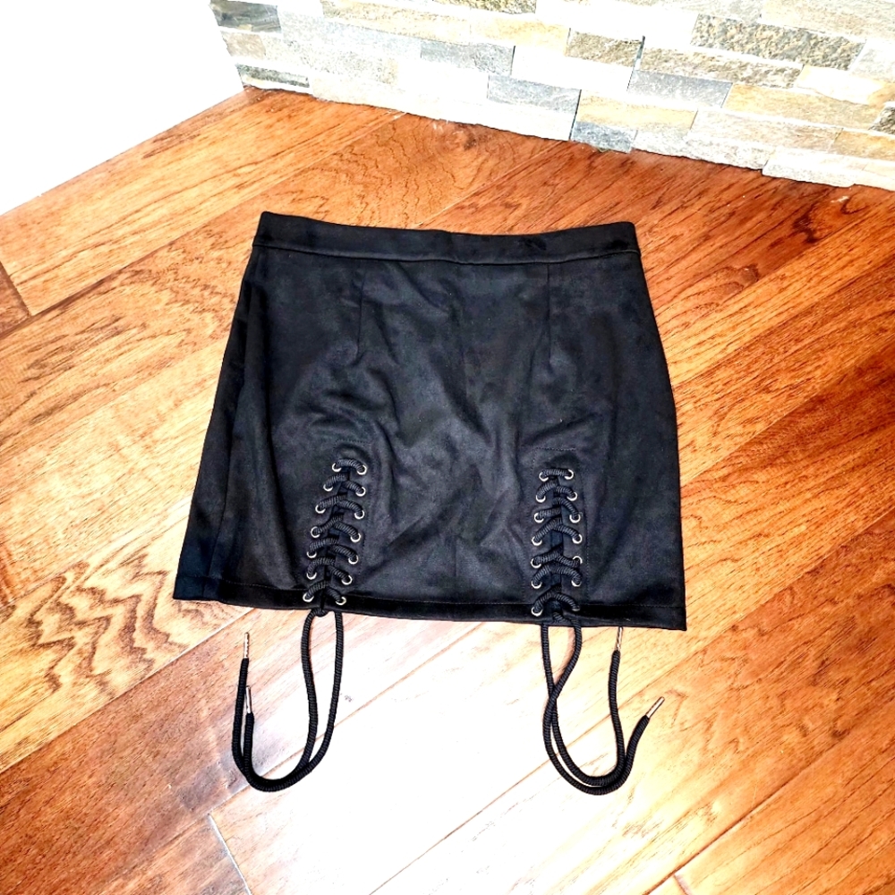 Black skirt with lace up detail